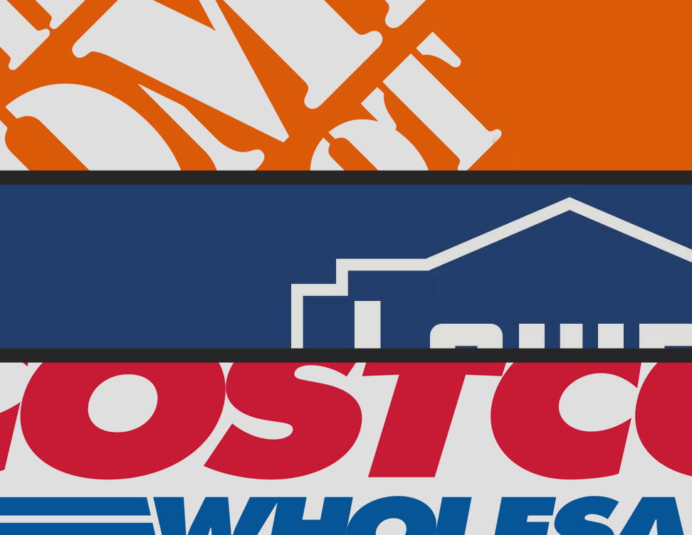 Various graphics representing large retail home improvement stores